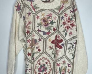 Vintage Crystal Kobe Floral Patchwork Knit Sweater