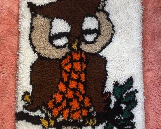 Vintage Owl Latch Hook Wall Hanging