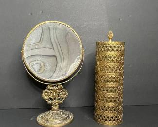 Vintage Matson Gilt Metal Vanity Mirror and Accessory Holder