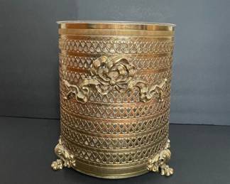 Vintage Hollywood Regency Gold Ormolu Filigree Wastebasket