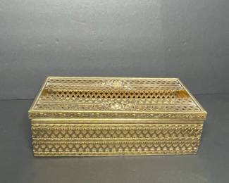 Vintage Hollywood Regency Ormolu Filigree Tissue Box Cover