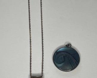 Vintage Sterling Silver Azurite-Malachite and Abalone Shell Pendants