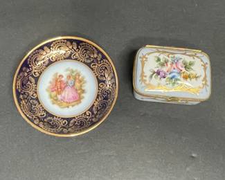 Vintage Limoges Porcelain Trinket Box and Miniature Plate