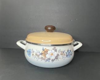 Vintage JMP Sweet Flowers Enamelware Casserole Pot