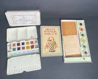 Vintage Reeves Watercolour Box and Dean's Stencil Book