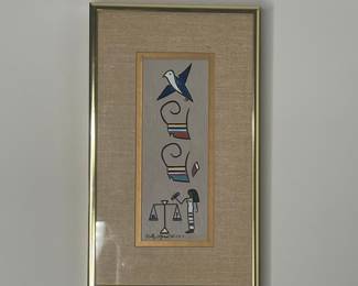 Vintage framed Egyptian hieroglyphic artwork signed by Molly Legend