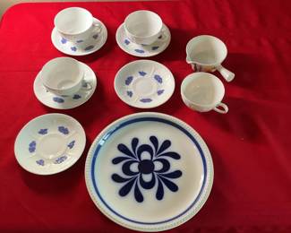 Lot 45: Assorted Swedish Porcelain Cups, Saucers, and Plate