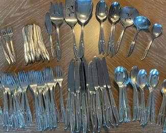 Lot 76: Rogers Marie Rose Pattern Silver Plate Flatware - Service For 13 and Serving Utensils