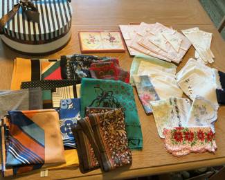 Lot 68: Collection of Vintage Handkerchiefs, Scarves, Gloves, and Linens