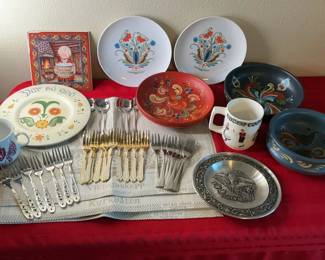 Lot 56: Assorted Norwegian Decorative Dishware, Flatware, and Textiles