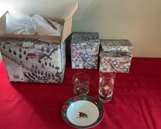 Lot 53: NEW in BOX Block Gear Father Christmas Holiday Dinnerware and Glassware Set