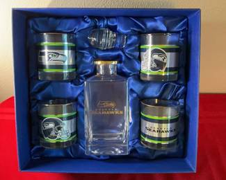 Lot 62: Seattle Seahawks Glass Decanter and Rocks Glass Set