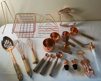 Lot 77: Copper-Tone Kitchen Utensils and Organizers Set