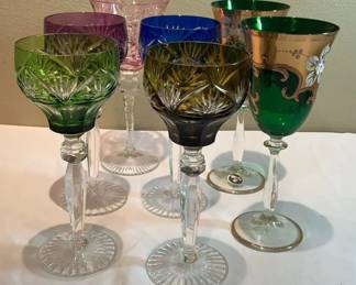 Lot 19: Set of Colored Crystal Stemware Glasses