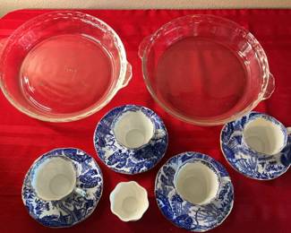 Lot 66: English Cups and Saucers & Pyrex Pie Dishes