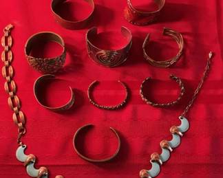 Lot 72: Copper-Tone Jewelry Lot with Bracelets and Necklace
