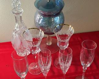 Lot 61: Decanter, Crystal Flute, Czech Blue Crystal