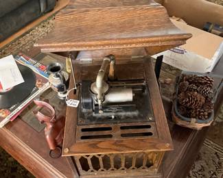 1910's Edison Cylinder Record Player with 46 Records, most in original packaging $650