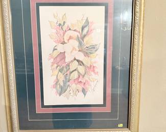 Original Floral Watercolor Painting Featuring a Magnolia Arrangement, Matted and Framed - Signed Work $125