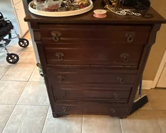 Antique Victorian Walnut Wellington Chest of Drawers, top drawer has dividers. $700