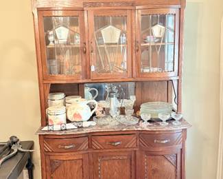 Antique Oak China Cabinet With Beveled Glass Doors $1200