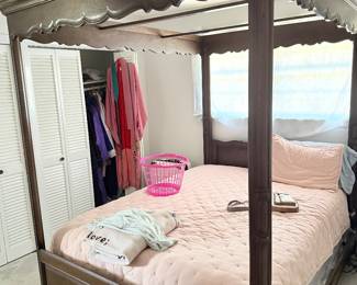 Mahogany Canopy Bed, Queen Size, Comes with Mattress, Box Spring and Two Matching Bed Side Tables $1250