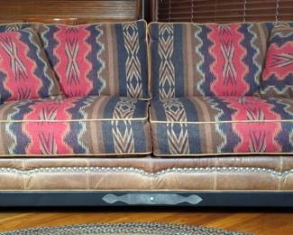 Marshfield Southwest Style Leather And Fabric Over Sized Sofa, Approx 36" x 85" x 37"