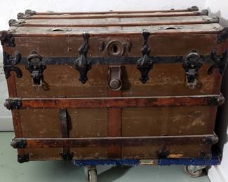 Large Wooden Storage Trunk With Metal Hardware