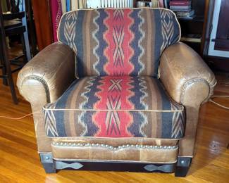 Marshfield Southwest Style Leather And Fabric Over Sized Chair, Approx 36" x 39" x 43"