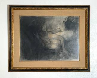 William Fuhri Framed Charcoal Drawing, 1961, 34”x41”