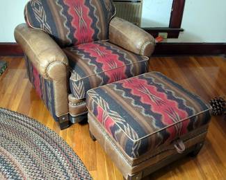 Marshfield Southwest Style Leather And Fabric Over Sized Chair And Ottoman