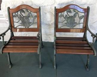 Berkeley Forge Cast Metal And Wood Armchairs, Qty 2