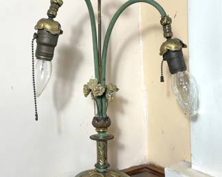 Art Deco, Double Arm Table Lamp, Floral Accents, Powers On, 18”