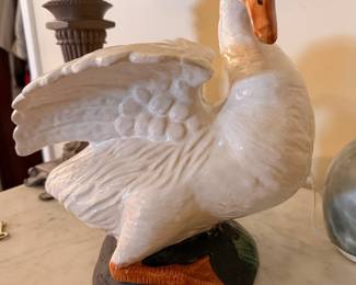 White Ceramic Swan Figurine – Beautiful glazed white swan or goose sculpture.
