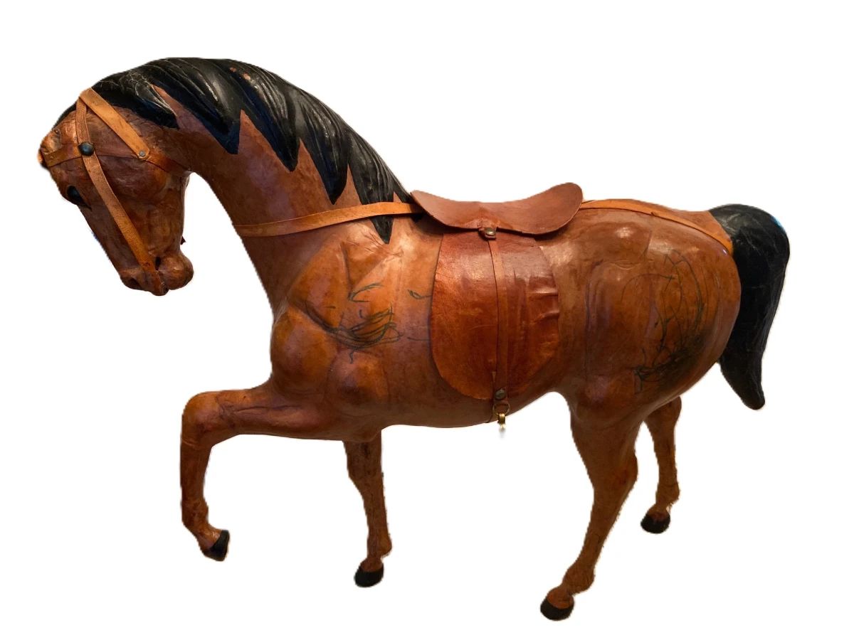 17 Inch Leather and Wood Horse