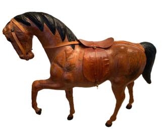 17 Inch Leather and Wood Horse