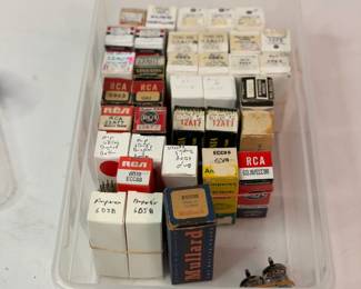 Lot 512: Lot of Boxed Vintage Vacuum Tubes including Mullard ECC88, Amperex 6DJ8, Tung-Sol 12AU7