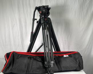 Lot 89: Manfrotto 504HD Head with 546B 2-Stage Aluminum Tripod System, includes Arm, Carrying Bag