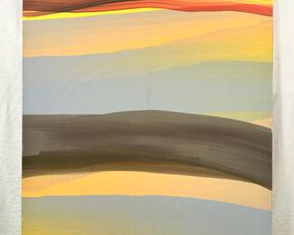 Lot 559: Lot of 7 Large Canvas Wall Art Pieces – Abstract, Geometric, Palm Trees & Wolf Designs
