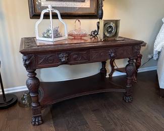 Victorian Renaissance Revival Carved Oak Library Table