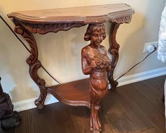 Carved Wood Figural Console Table