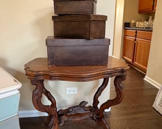 Antique Carved Wood Console Table with Dog Motif