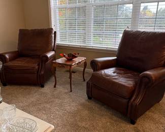 Pottery Barn James Roll Arm Leather Recliner Pair