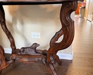 Antique Carved Wood Console Table with Dog Motif third image