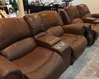 Brown Leather Reclining Home Theater Seating