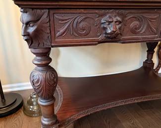 Victorian Renaissance Revival Carved Oak Library Table second image