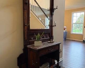 Victorian Eastlake Walnut Hall Tree with Marble Top second image