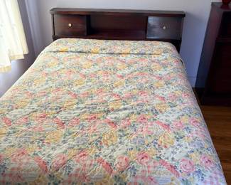Full size dark wood bed with like new mattress