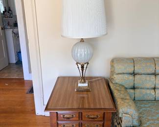 vintage 1960s Hollywood Regency mid-century modern table lamp set of 2 and set of 2 70s Mersman Federal Style End Tables