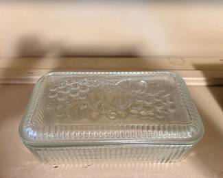 vintage clear ribbed glass rectangular refrigerator dish